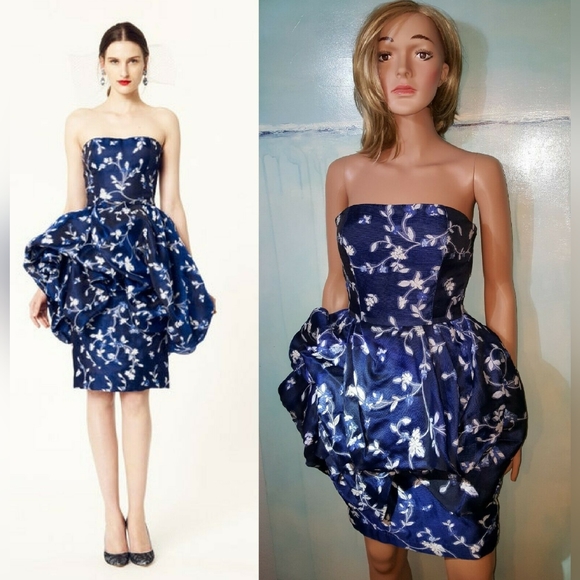 $4,800 OSCAR DE LA RENTA COUTURE STUNNING BLUE WHT FLORAL RUNWAY DRESS US XS 0 - Picture 3 of 14